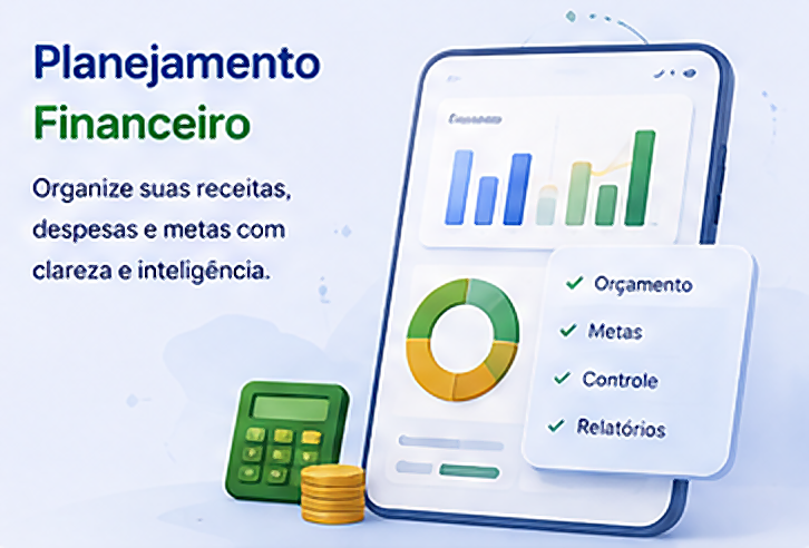Planejamento financeiro moderno com gráficos e metas
